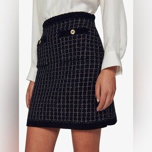 SANDRO Paris Vella metallic-thread knitted mini skirt blazer jacket set tweed